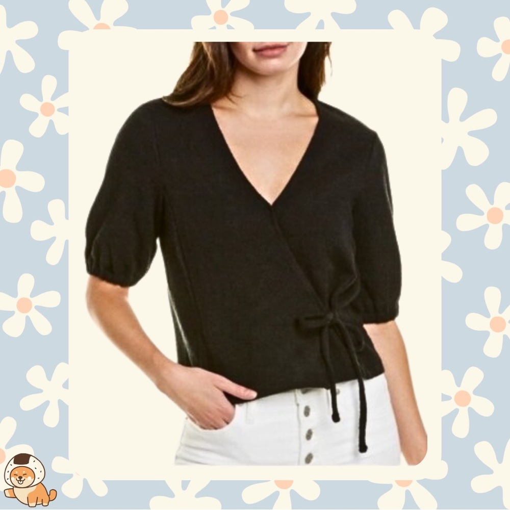 Madewell Texture & Thread Puff-Sleeve Wrap Top, True Black, Sz Sm